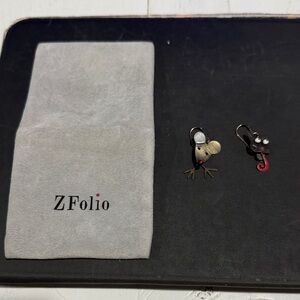 ZFolio Mouse Motif Earrings - Mixed Metal with Red Accent